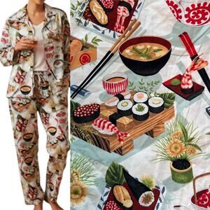 NWOT The Cat’s Pajamas 100% Pima Cotton Japanese Food Sushi Print PJ Set Small